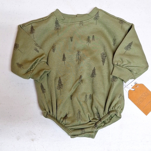 NEW! Grayson Collective Baby Bubble Long Sleeve Romper, Green - Picture 2 of 11
